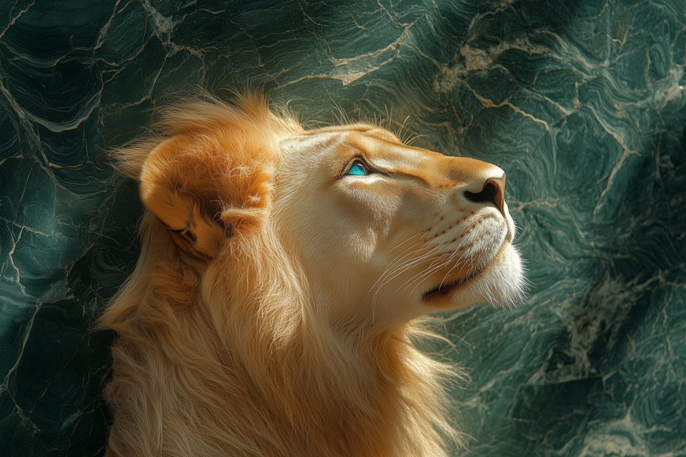 Majestueuze leeuw met blik omhoog behang