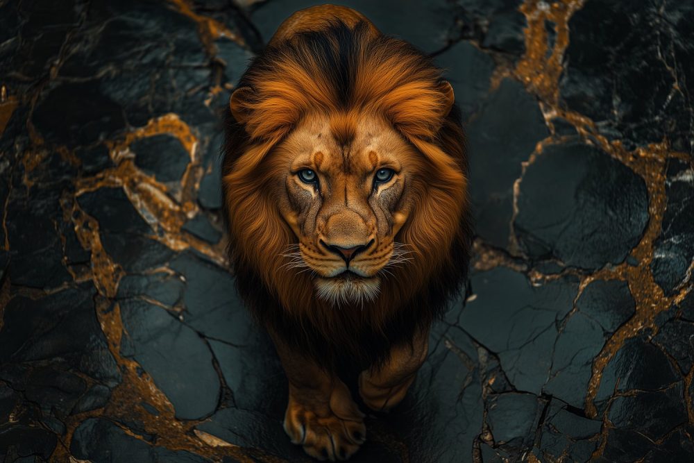 Majestueuze blauwogige leeuw behang