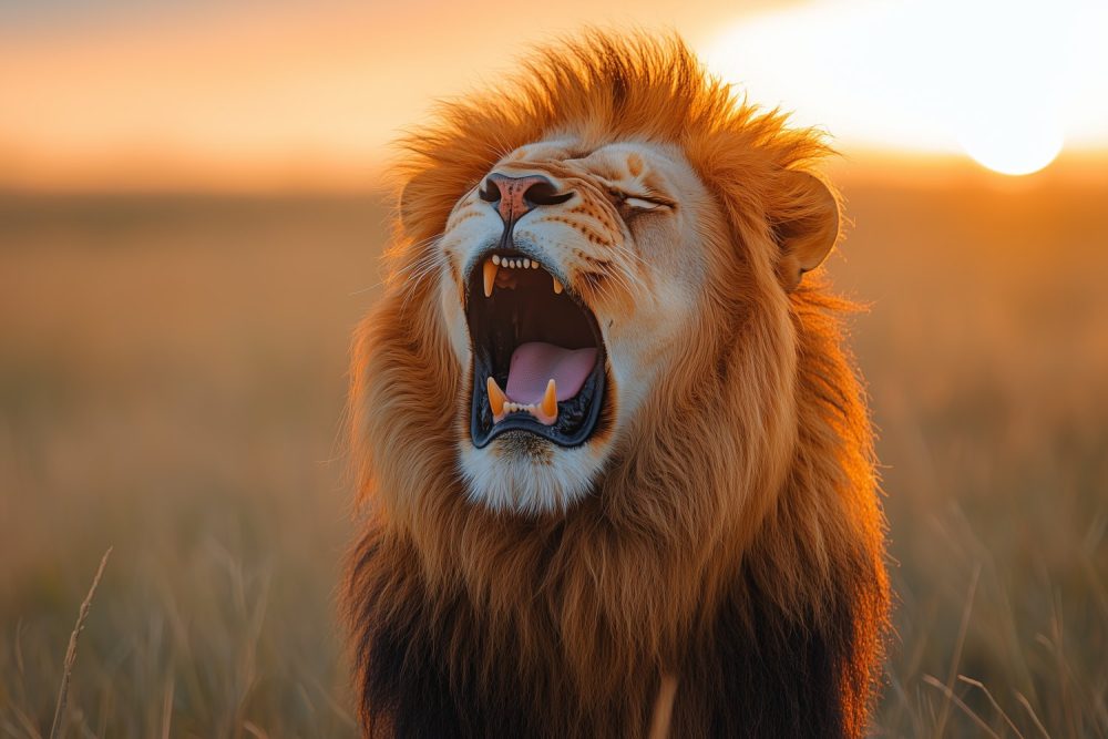 Majestueuze brullende leeuw behang