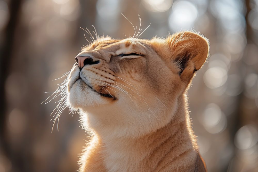 Rustende leeuwin in natuur behang