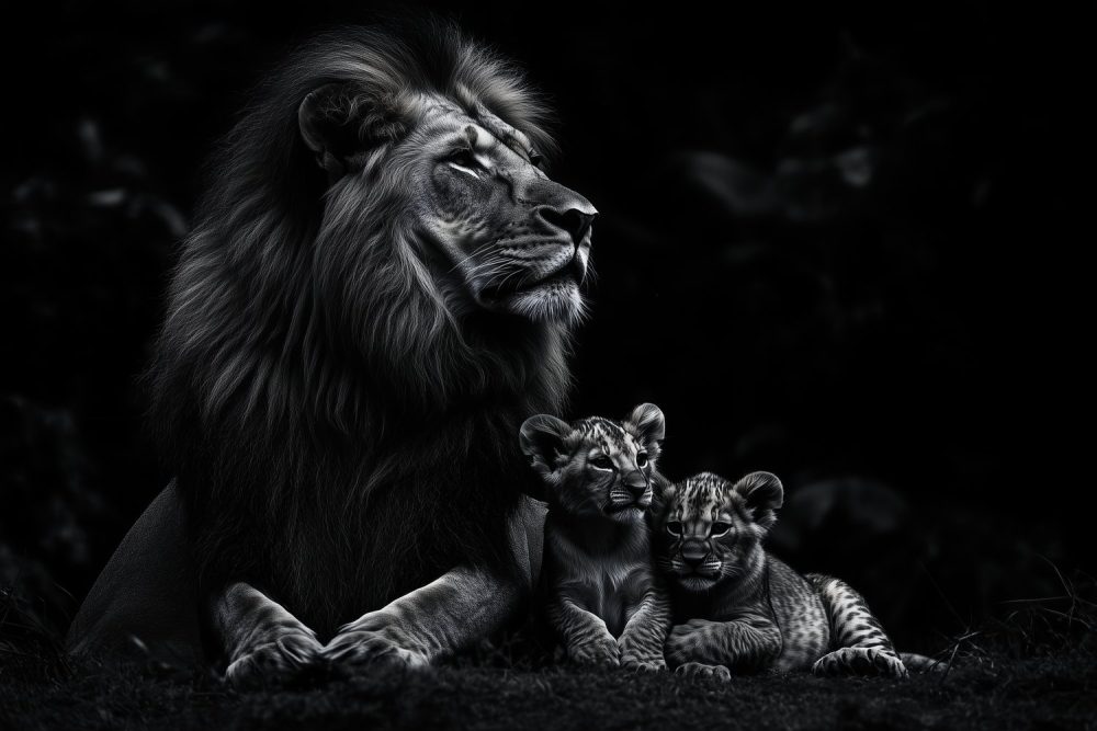 Majestueuze leeuw met welpen behang