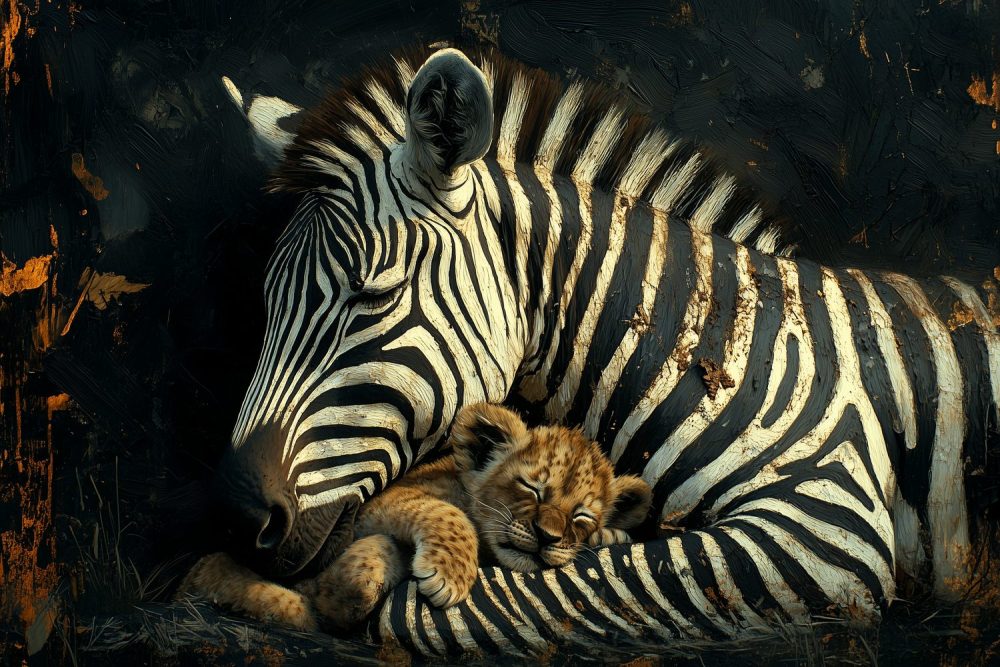 Moeder en baby zebra behang