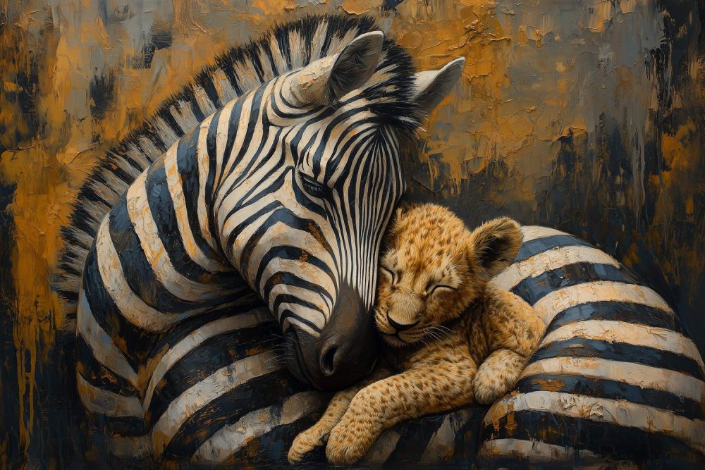 Zebra en luipaardwelp liefde behang
