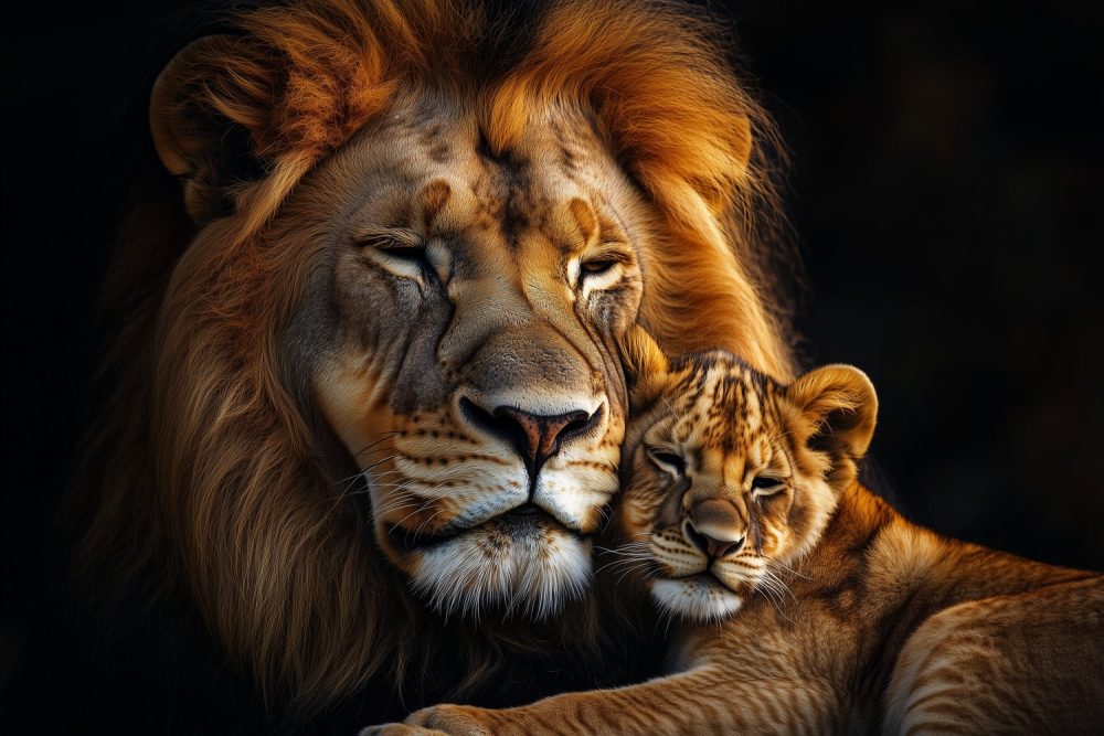 Lion en welp rustmoment behang