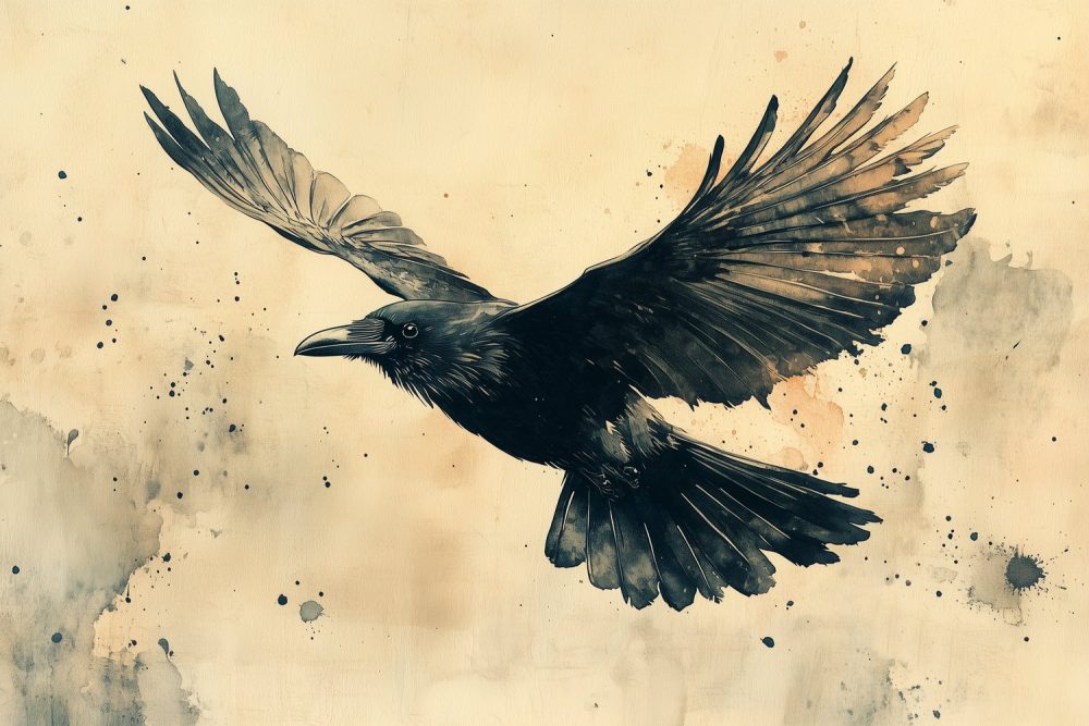 Vluchtende kraai kunstwerk behang