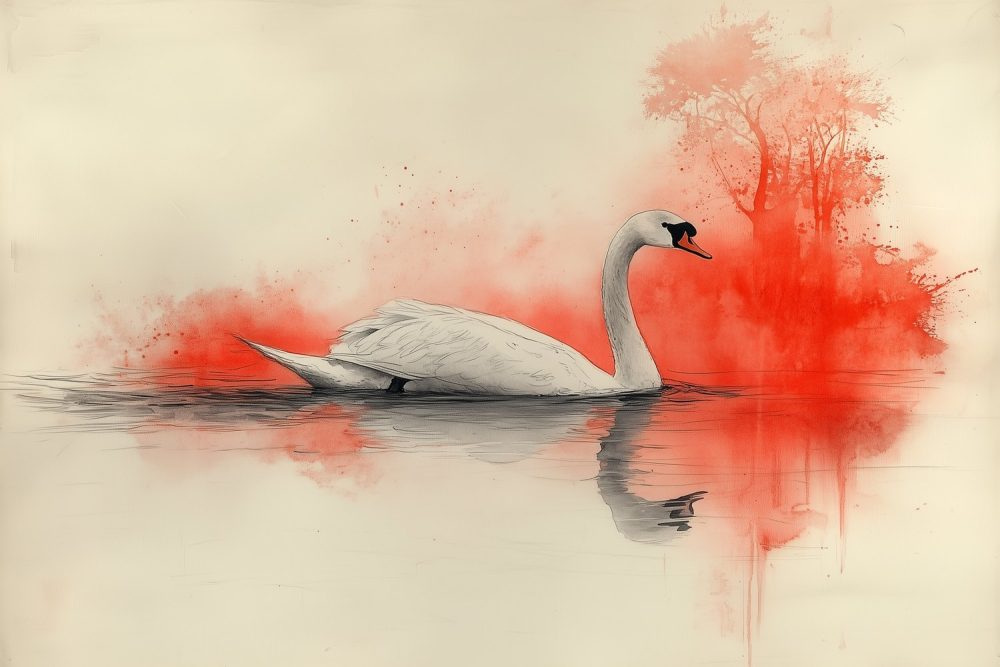 Rode verf, witte zwaan behang