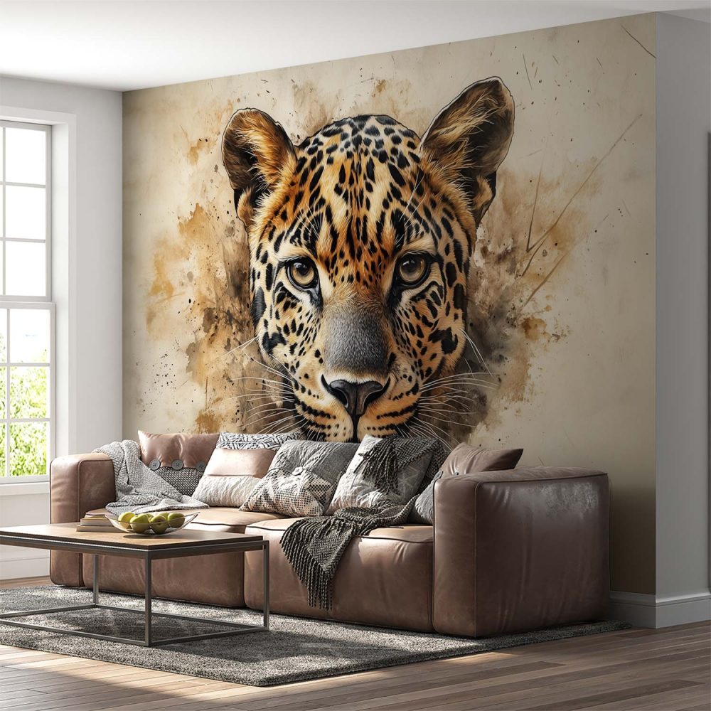 Alternative view of Intens luipaard portret close-up behang