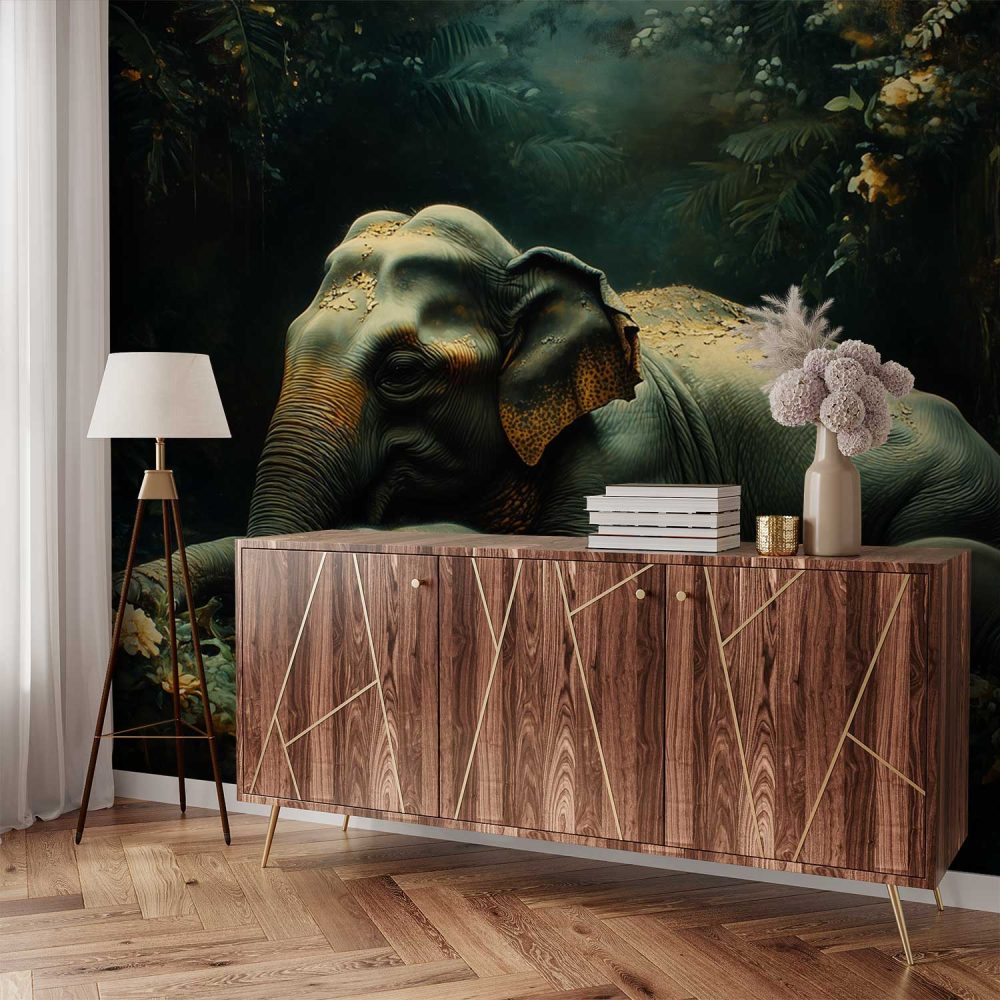 Alternative view of Familie-olifanten in bos behang