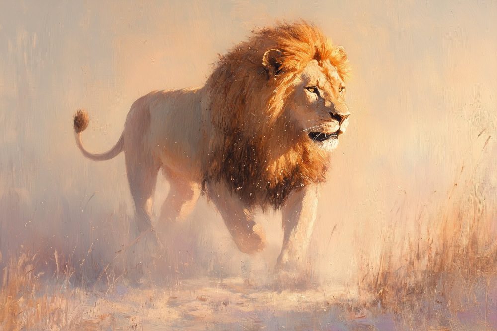 Majestueuze Leeuw in Beweging behang