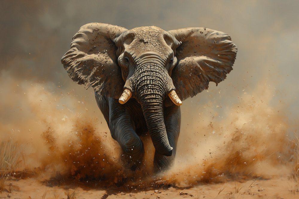 Machtige rennende olifant behang