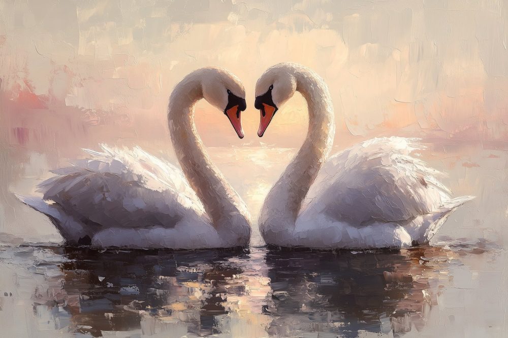 Romantische Zwanenhart Impressionisme behang