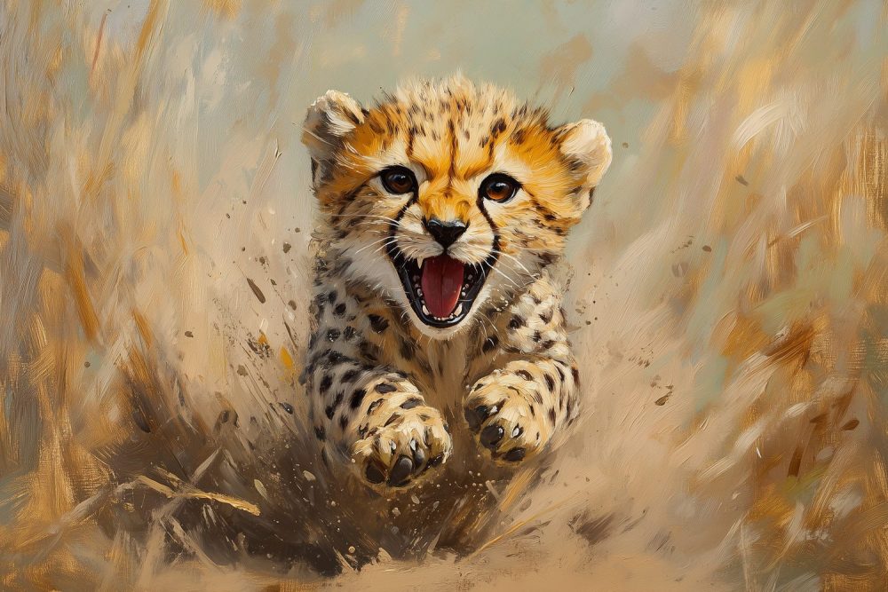 Woeste Sprongende Jachtluipaard behang