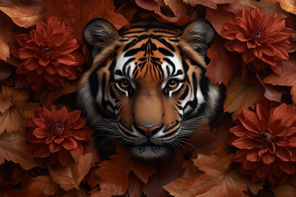 Majestueuze Tijger in Herfstbloei behang