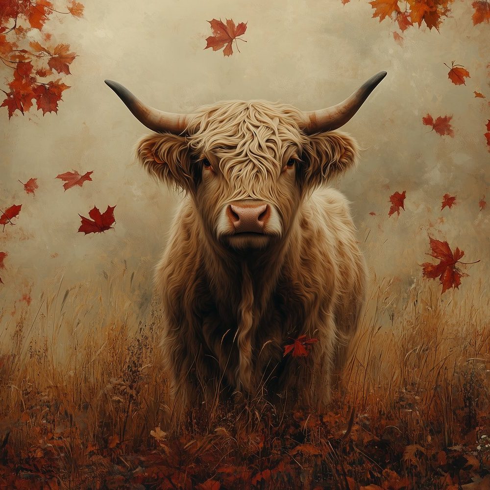 Hertachtige koe in herfst behang