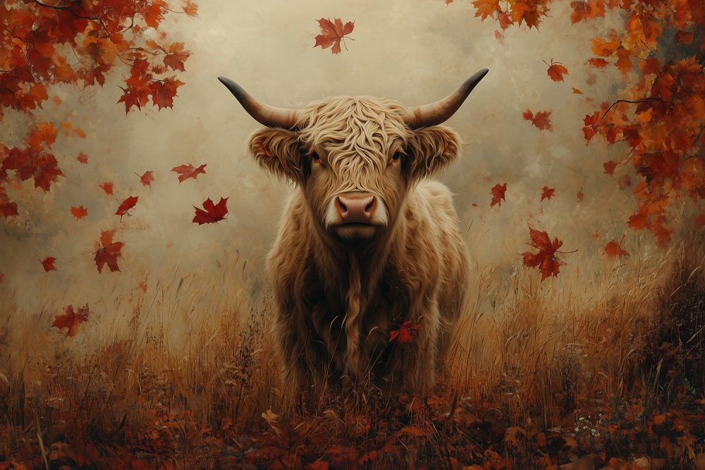 Hertachtige koe in herfst behang