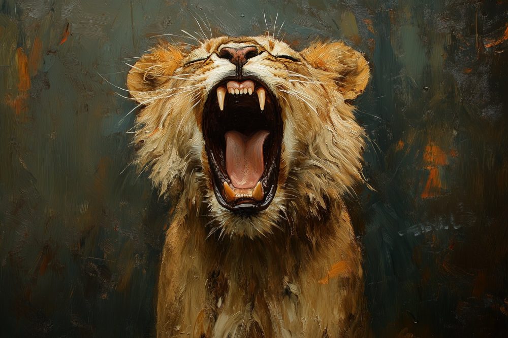 Majestueuze brullende leeuw behang