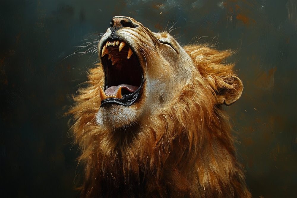 Majestueuze brullende leeuw behang