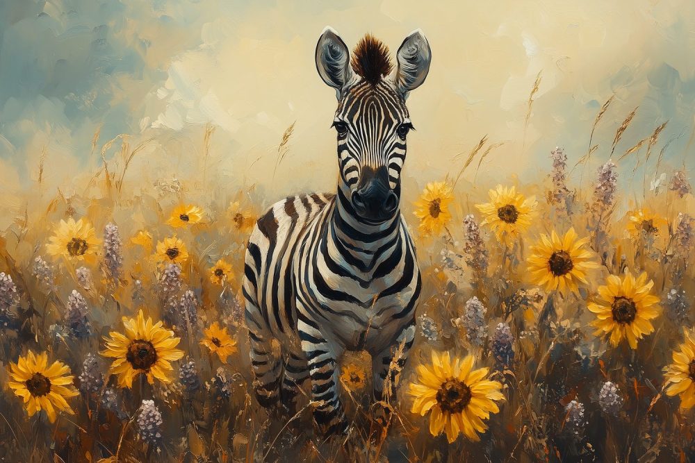 Zebra in Gele Bloemenveld behang