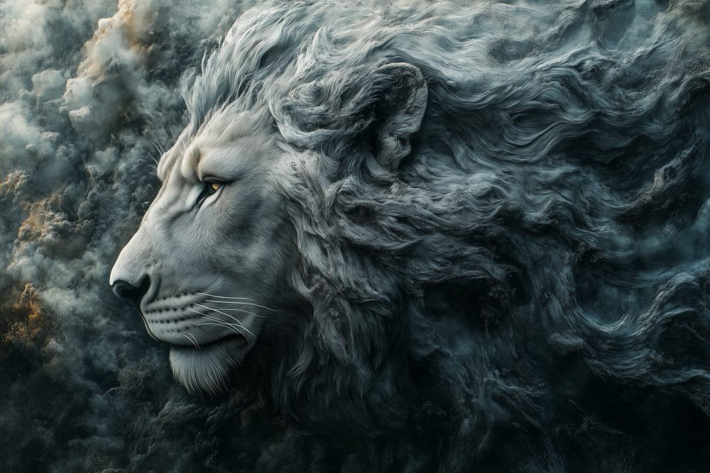 Majestueuze leeuw in wind behang