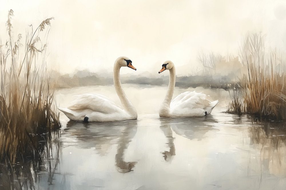 Sierlijke Zwanen in Water behang