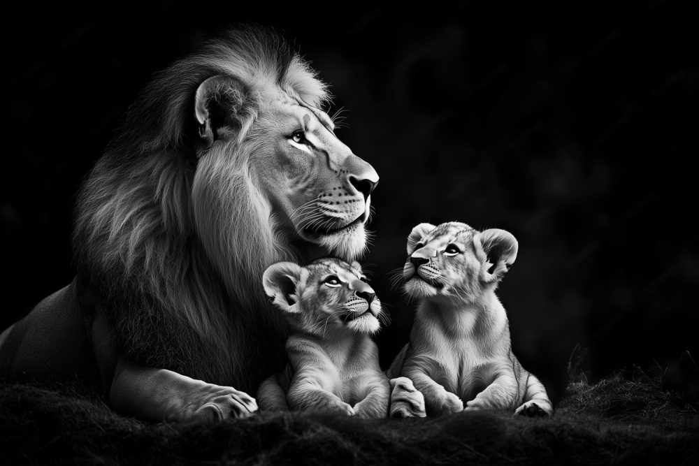 Majestueuze leeuw met welpen behang