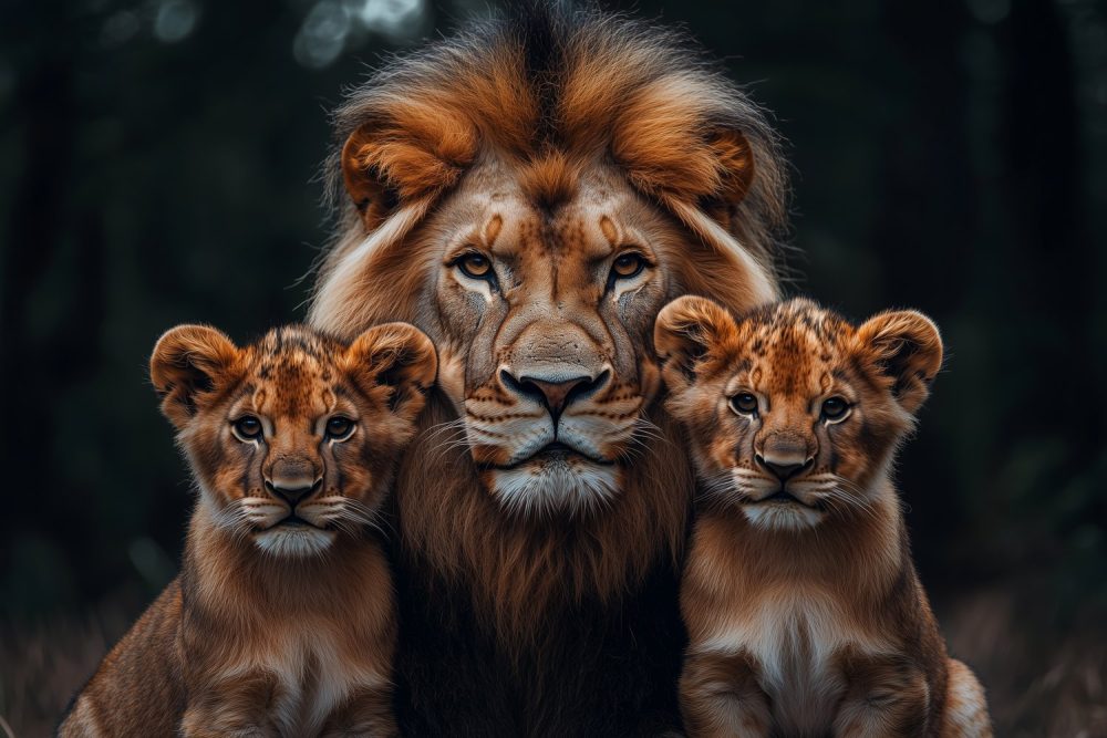 Koninklijke leeuwenfamilie in rust behang