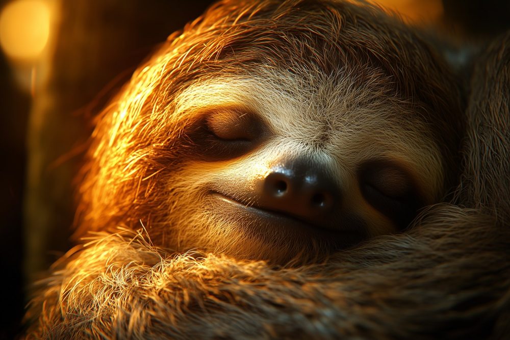 Slapende luiaard in goudlicht behang