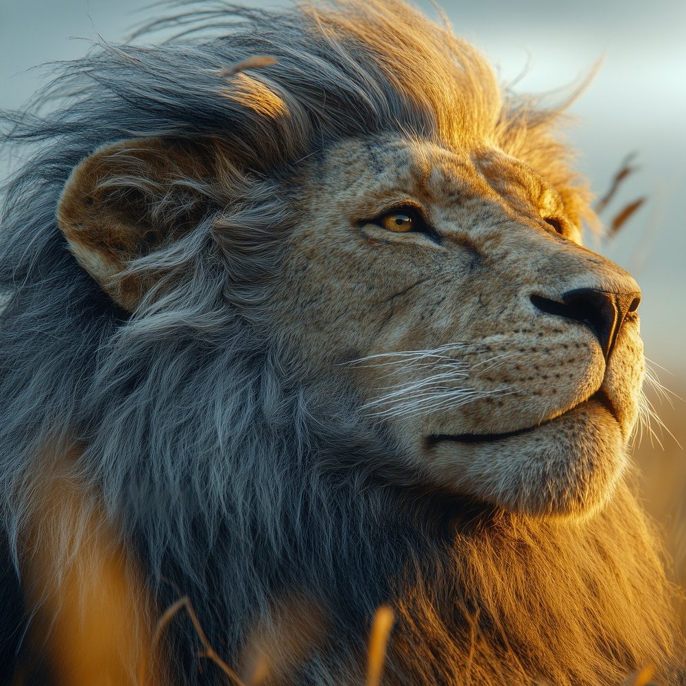 Gouden leeuw in savanne behang