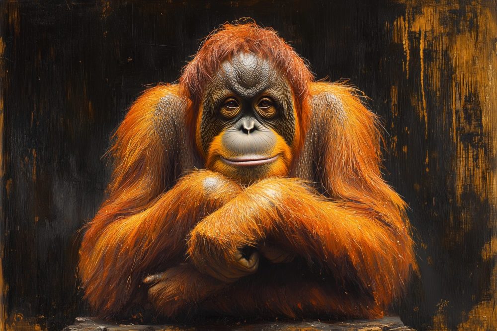 Ontspannen orangoetan close-up behang