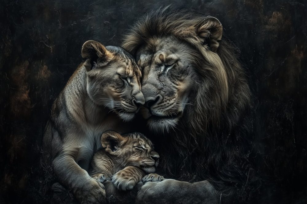 Lieve leeuwenmoeder met welpen behang