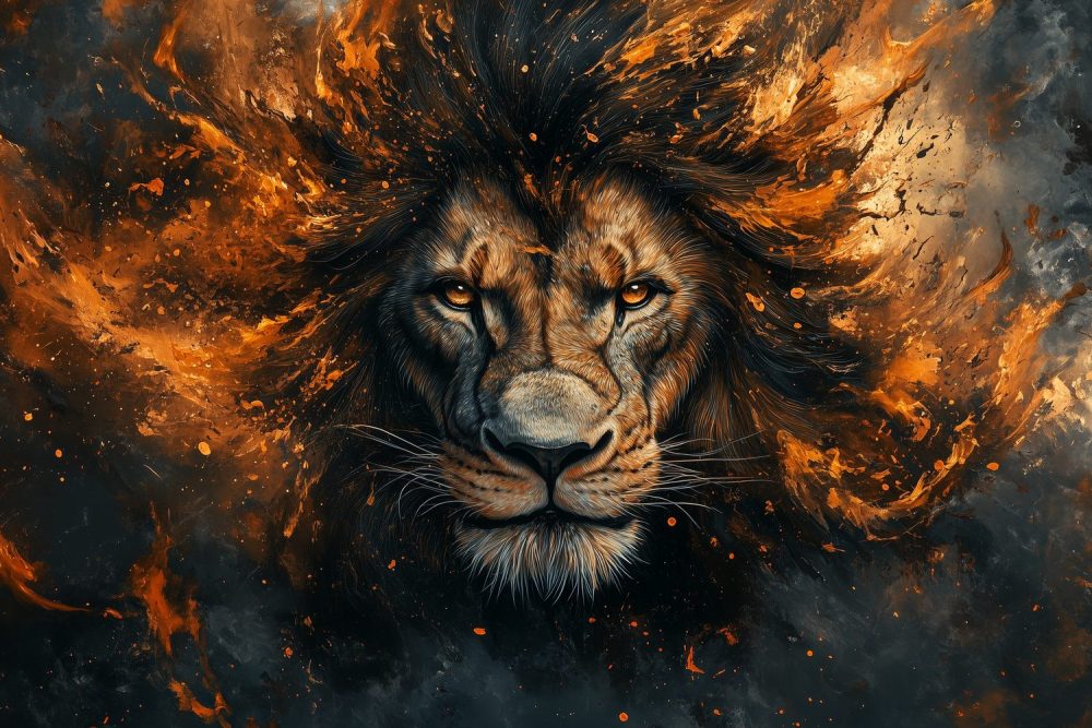 Vurige Leeuw in Vlammen behang