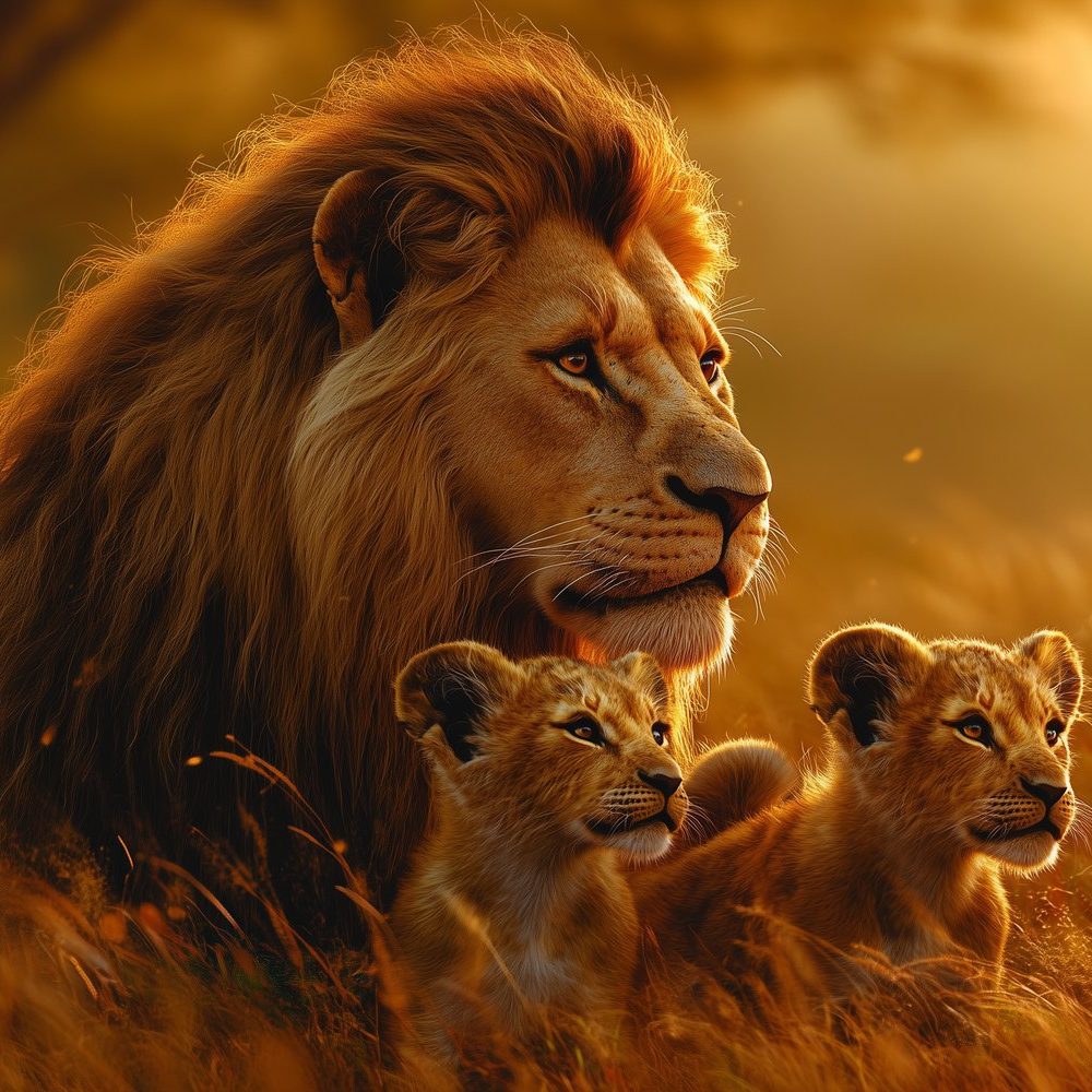 Gouden leeuw met welpen behang