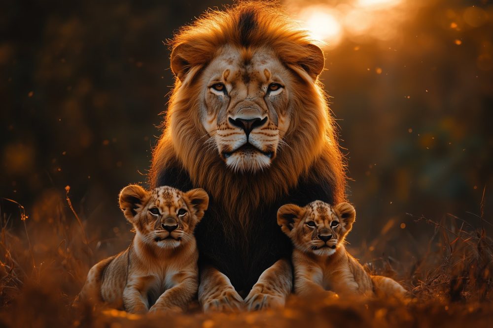 Majestueuze leeuw met welpen behang