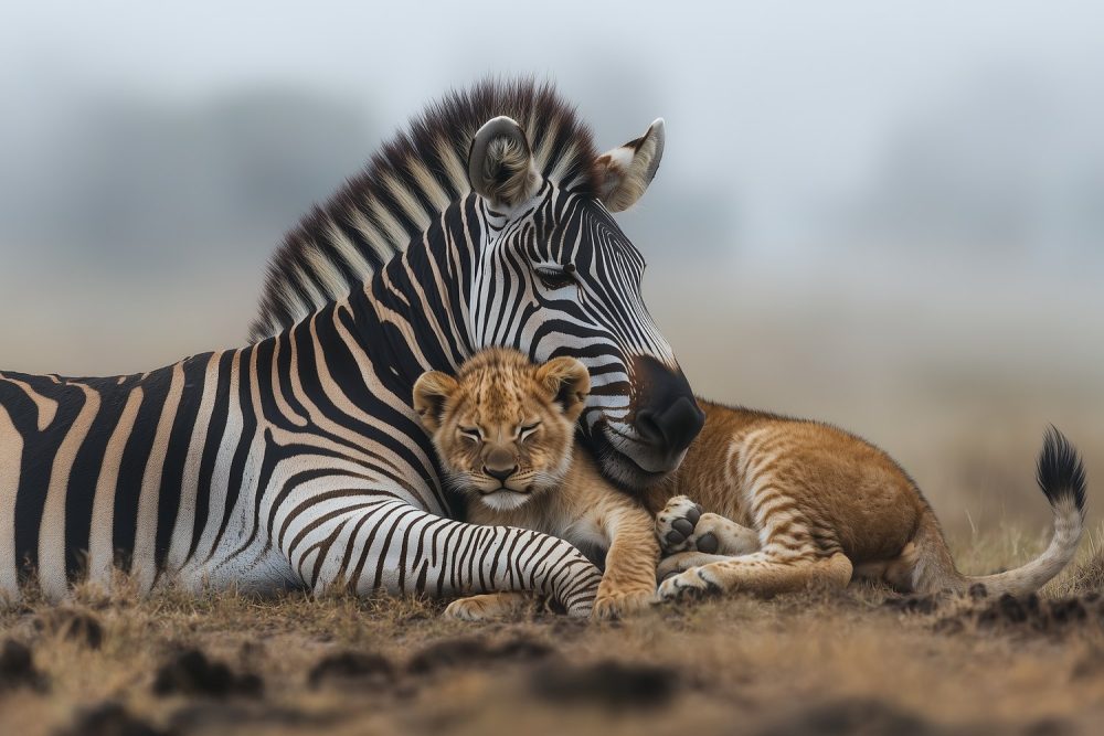 Zebra moeder en kind behang