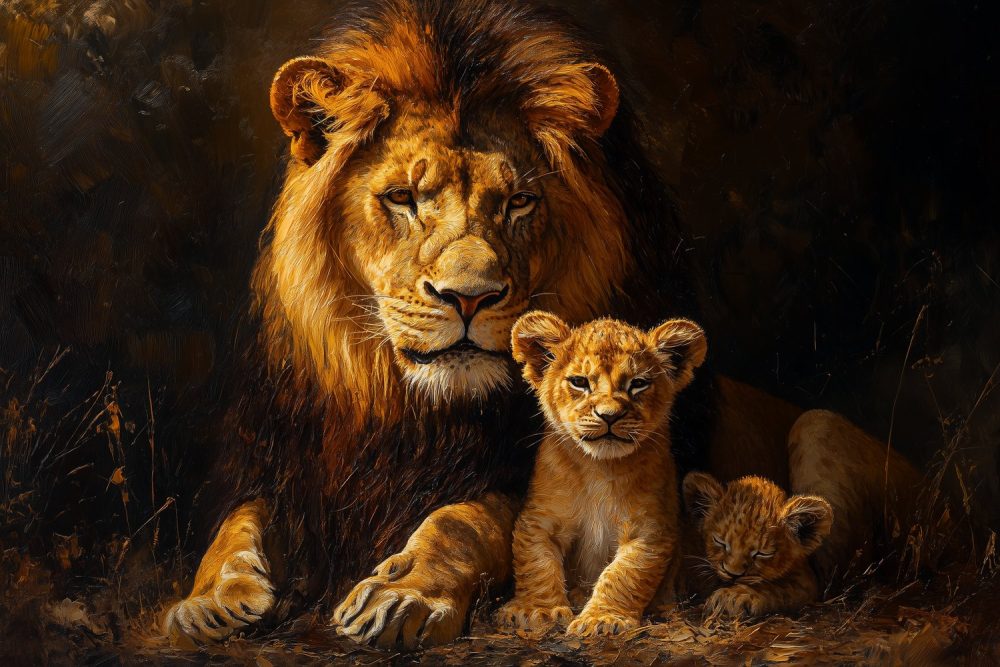 Leeuwenfamilie in natuur behang