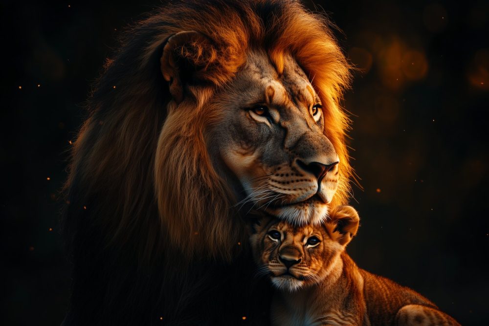 Majestueuze leeuw met welp behang