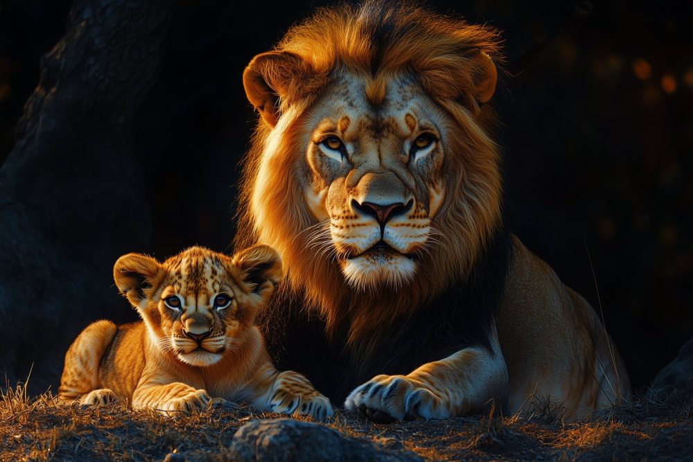 Lion en welp rustmoment behang