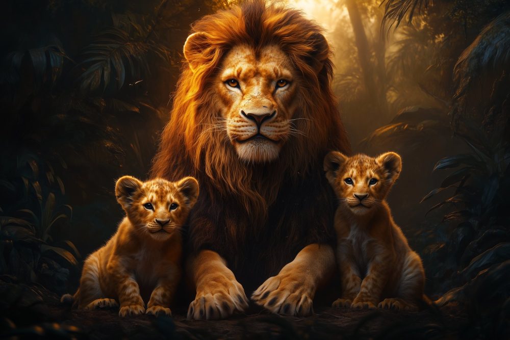 Koningsleeuw met welpen behang