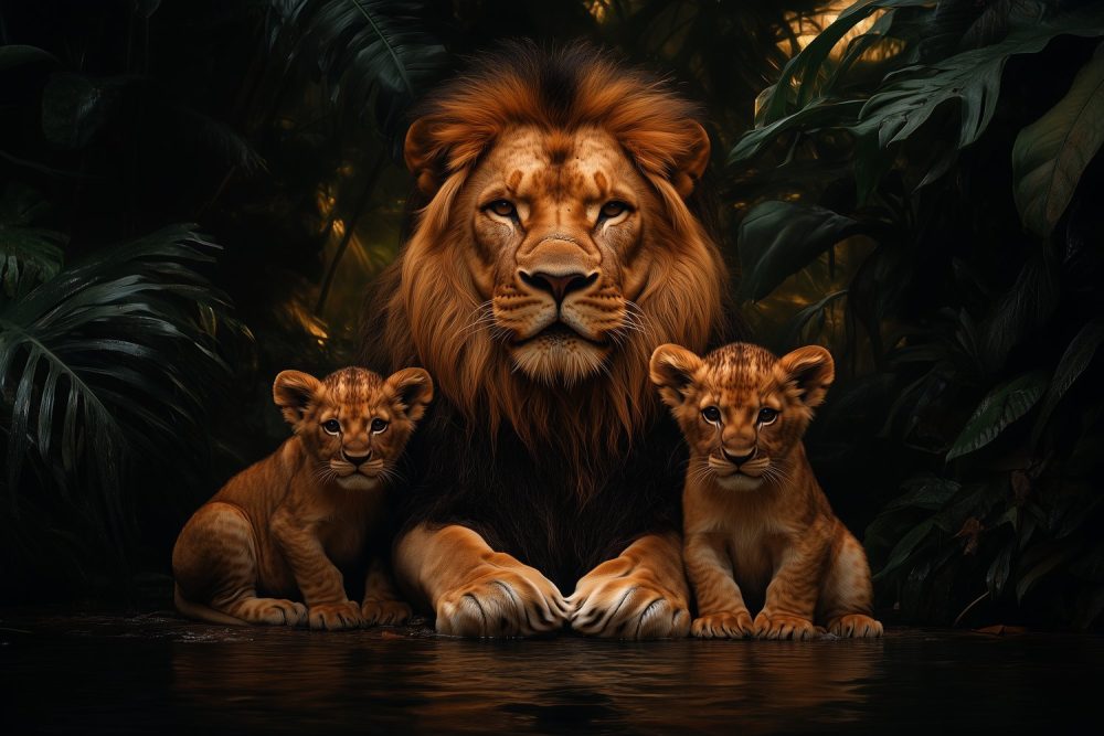 Koninklijke leeuwenfamilie behang