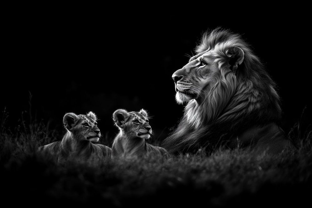 Koninklijke Leeuw in Zwart-Wit behang