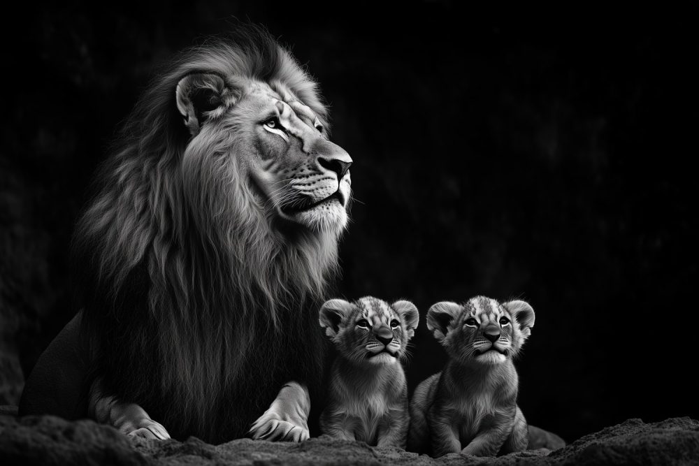 Majestueuze leeuw met welpen behang
