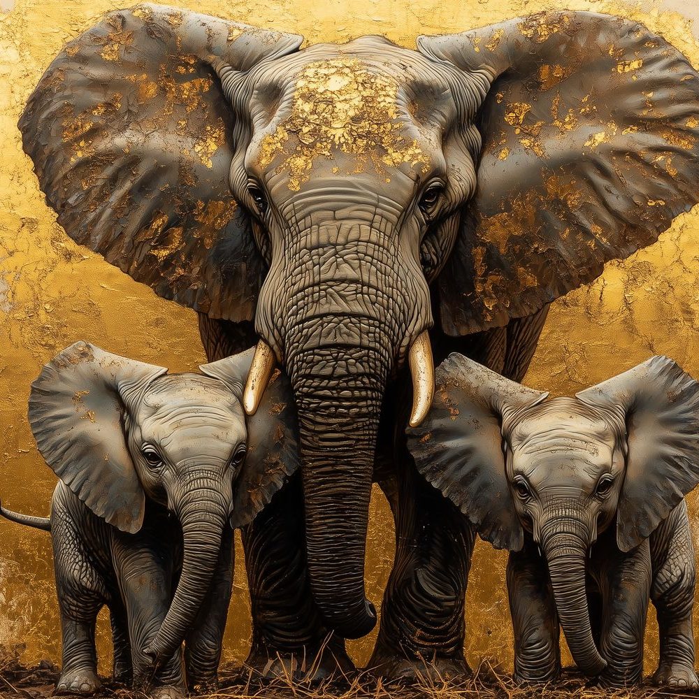 Gouden Olifantenfamilie behang