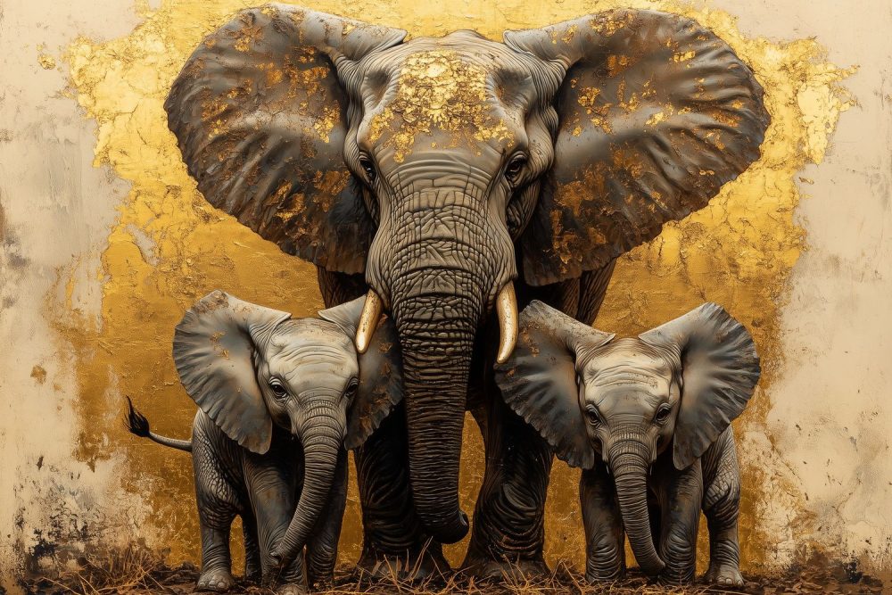 Gouden Olifantenfamilie behang