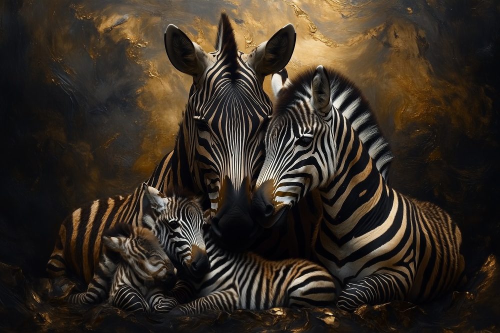 Rustende zebrafamilie in harmonie behang