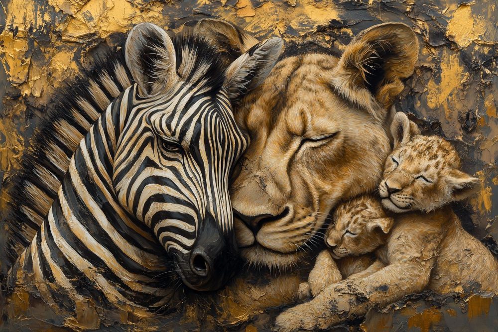 Moeder Zebra en Welpen behang
