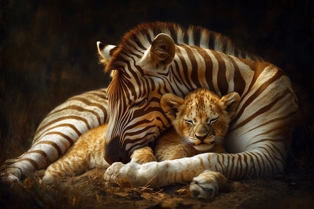Moeder en baby zebra behang