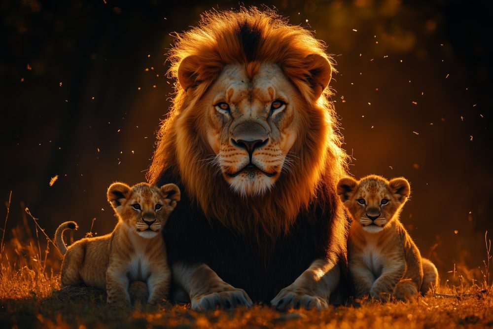 Koningsleeuw met welpen behang