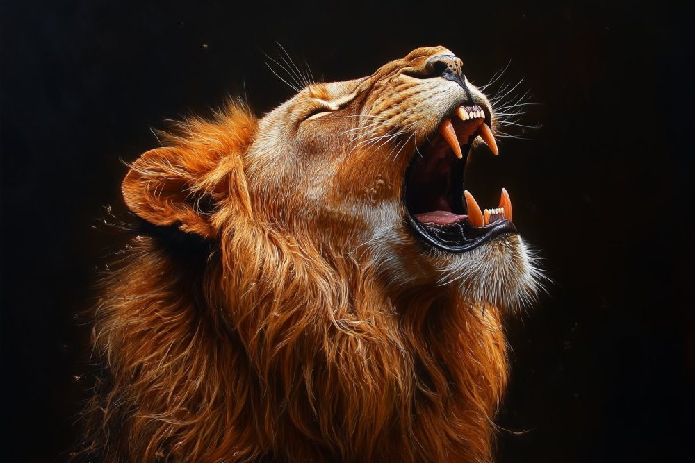 Krachtige brullende leeuw behang