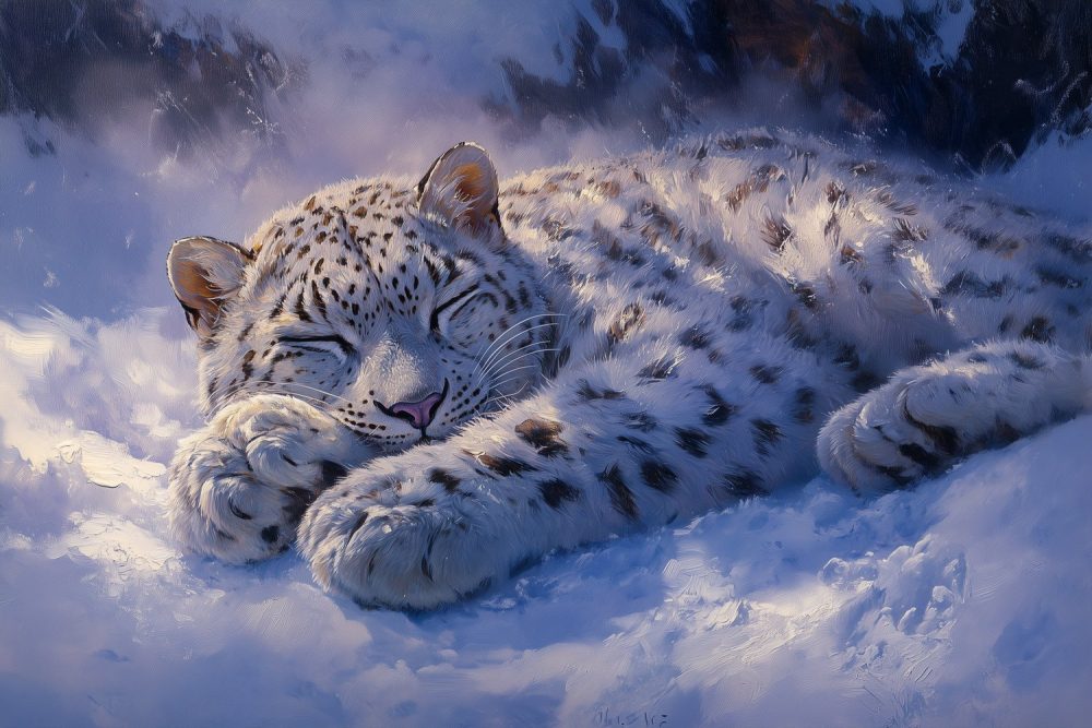 Rustende witte sneeuwtijger behang