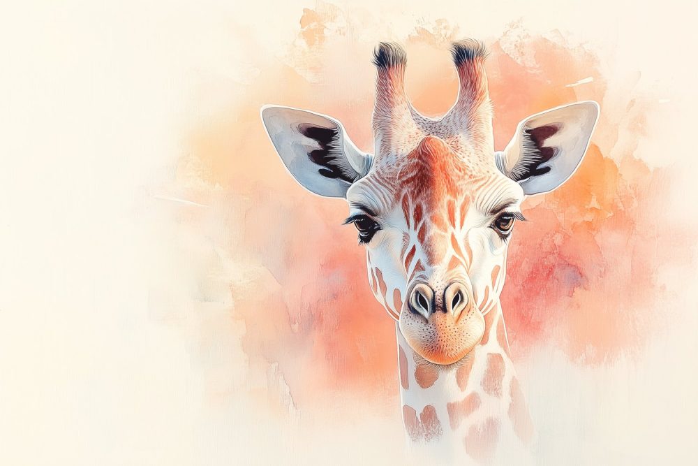 Dromerige giraffe waterverfportret behang